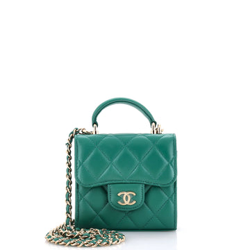 Chanel Square Classic Flap Top Handle Clutch with Chain Quilted Lambskin