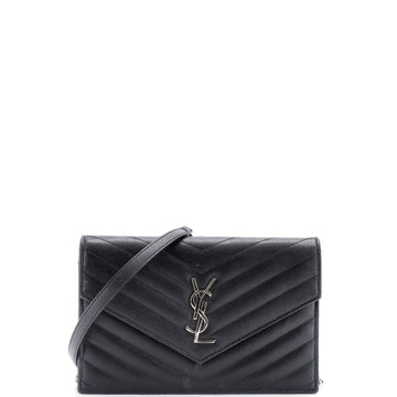 Saint Laurent Classic Monogram Wallet on Chain Matelasse Chevron Metallic Leather Small