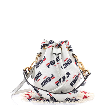 Fendi Mania Logo Mon Tresor Bucket Bag Printed Leather with Beaded Fringe Mini
