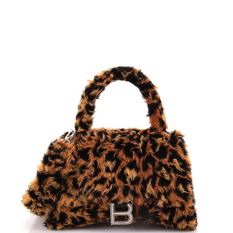 Balenciaga Fluffy Hourglass Top Handle Bag Printed Faux Fur Small