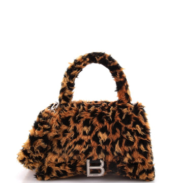 Balenciaga Fluffy Hourglass Top Handle Bag Printed Faux Fur Small
