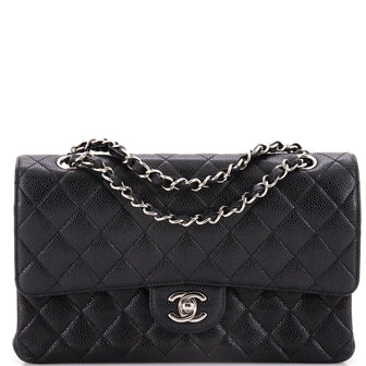 Chanel Vintage Classic Double Flap Bag Quilted Caviar Medium