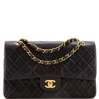 Chanel Vintage Classic Double Flap Bag Quilted Caviar Medium