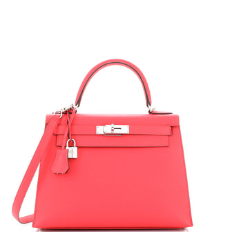 Hermes Kelly Handbag Pink Epsom with Palladium Hardware 28