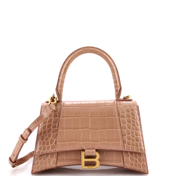 Balenciaga Hourglass Top Handle Bag Crocodile Embossed Leather Small