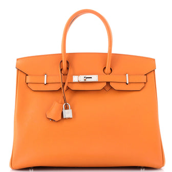 Hermes Birkin Handbag Orange Epsom with Palladium Hardware 35