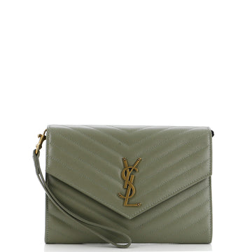 Saint Laurent Classic Monogram Envelope Wristlet Clutch Matelasse Chevron Leather