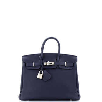 Hermes Birkin Handbag Blue Togo with Palladium Hardware 25