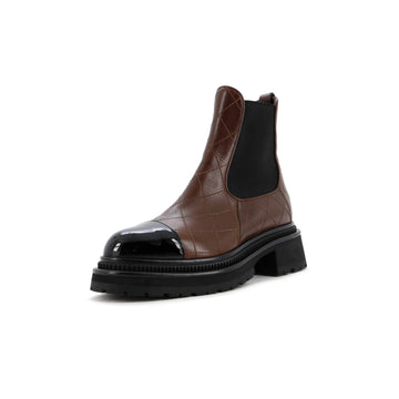 Chanel Women's Cap Toe Chelsea Ankle Boots Quilted Leather with Patent