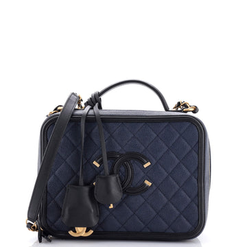 Chanel Filigree Vanity Case Quilted Caviar Large