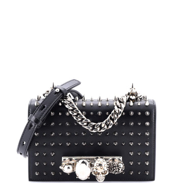 Jewelled Flap Satchel Studded Leather Small