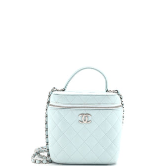 Chanel CC Top Handle Vanity Case with Chain Quilted Caviar Small