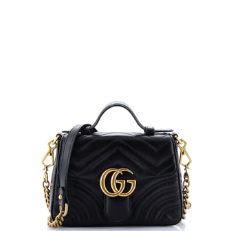 Gucci GG Marmont Top Handle Flap Bag Matelasse Leather Mini