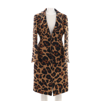 Bottega Veneta Women's Leopard Knee Length Coat Printed Polyamide Blend
