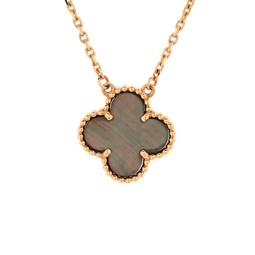 Van Cleef & Arpels Vintage Alhambra Pendant Necklace 18K Rose Gold and Grey Mother of Pearl