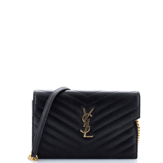 Saint Laurent Classic Monogram Wallet on Chain Matelasse Chevron Leather Small