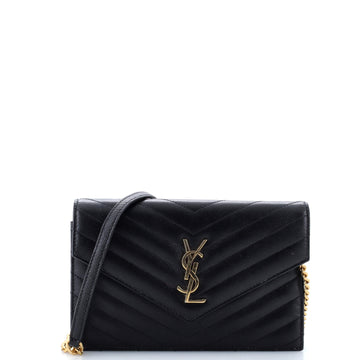 Saint Laurent Classic Monogram Wallet on Chain Matelasse Chevron Leather Small