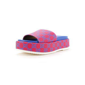 Gucci Women's Angelina Platform Slide Sandals GG Coated Canvas