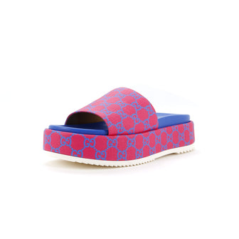 Gucci Women's Angelina Platform Slide Sandals GG Coated Canvas