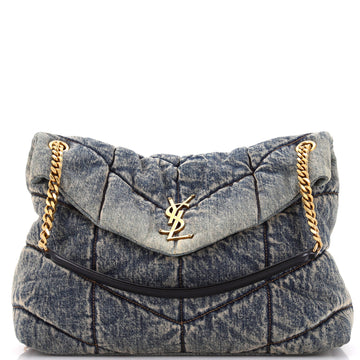 Saint Laurent Loulou Puffer Shoulder Bag Quilted Vintage Denim Medium