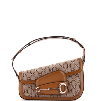 Gucci Horsebit 1955 Asymmetric Shoulder Bag GG Canvas with Leather Small