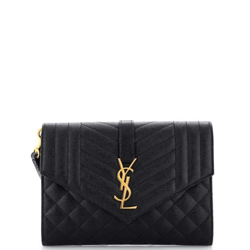 Saint Laurent Classic Monogram Envelope Wristlet Clutch Mixed Matelasse Leather