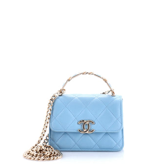 Chanel Coco Enamel Top Handle Flap Clutch with Chain Quilted Lambskin