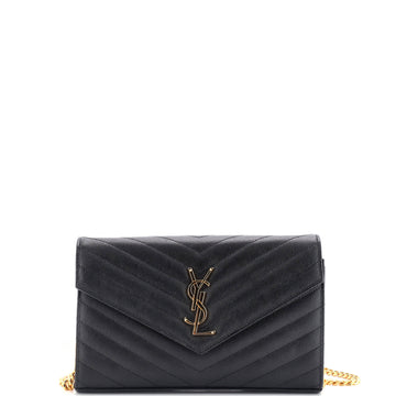 Saint Laurent Classic Monogram Wallet on Chain Matelasse Chevron Leather Medium