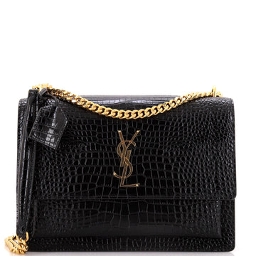 Saint Laurent Sunset Crossbody Bag Crocodile Embossed Leather Large
