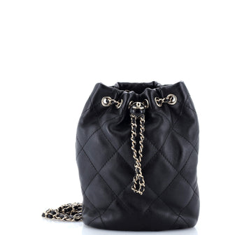 Chanel Logo Script Drawstring Chain Backpack Quilted Shiny Lambskin Small