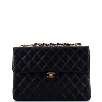 Chanel Vintage Classic Single Flap Bag Quilted Lambskin Jumbo