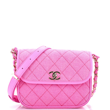 Chanel Flap Messenger Bag Quilted Denim Small