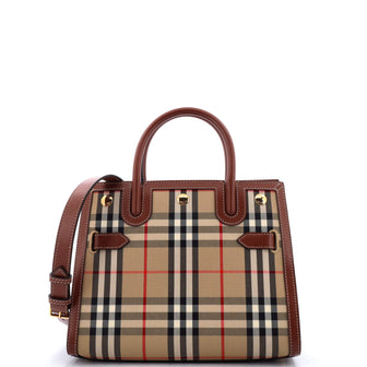 Burberry Title Two Handle Tote Vintage Check Canvas and Leather Mini
