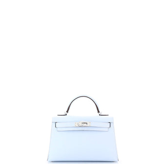 Hermes Kelly Mini II Bag Blue Epsom with Palladium Hardware 20