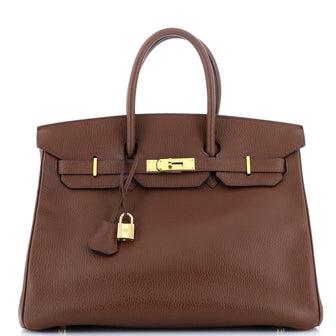 Hermes Birkin Handbag Brown Ardennes with Gold Hardware 35