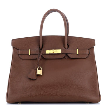 Hermes Birkin Handbag Brown Ardennes with Gold Hardware 35