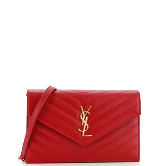 Saint Laurent Classic Monogram Wallet on Chain Matelasse Chevron Leather Small
