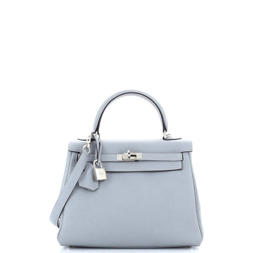 Hermes Kelly Handbag Blue Togo with Palladium Hardware 25