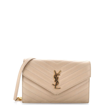 Saint Laurent Classic Monogram Wallet on Chain Matelasse Chevron Leather Small