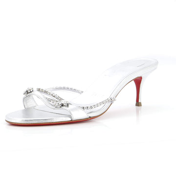 Christian Louboutin Women's Iza Queen Slide Heeled Sandals Leather with Crystals 55