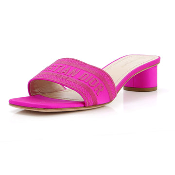 Christian Dior Women's Dway Block Heeled Sandals Embroidered Satin