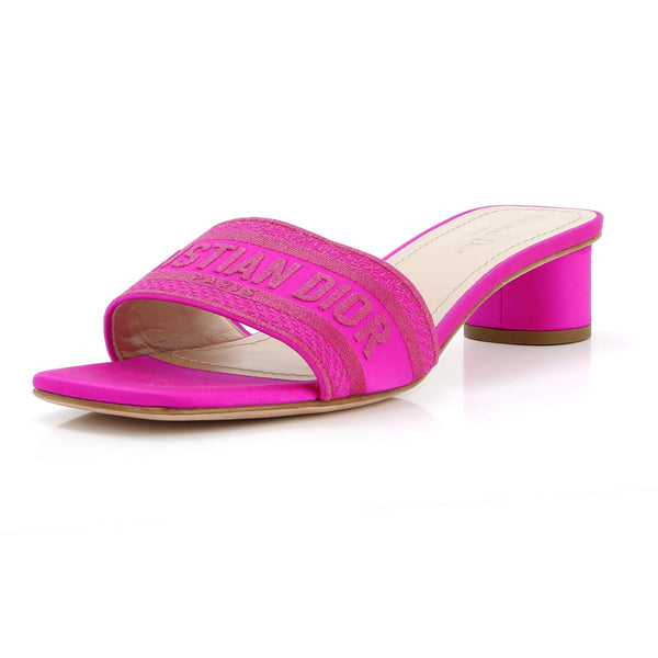 Christian Dior Women's Dway Block Heeled Sandals Embroidered Satin
