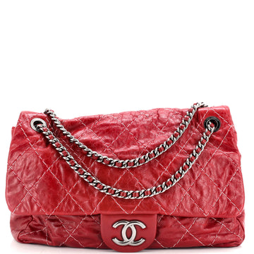 Chanel Double Stitch Flap Bag Quilted Glazed Calfskin Large