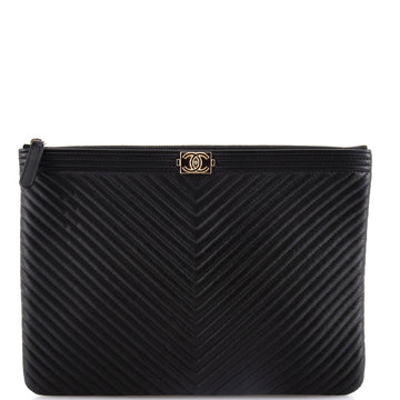 Chanel Boy O Case Clutch Chevron Calfskin Medium