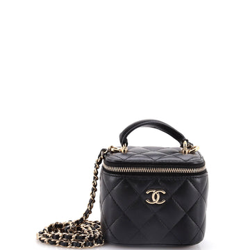 Chanel Classic Top Handle Vanity Case with Chain Quilted Lambskin Mini
