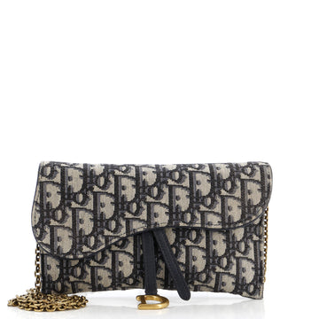 Christian Dior Saddle Chain Wallet Oblique Canvas