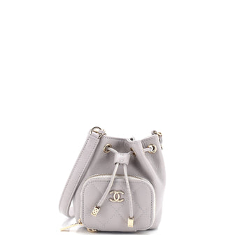 Chanel Business Affinity Drawstring Bucket Bag Quilted Caviar Mini
