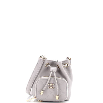 Chanel Business Affinity Drawstring Bucket Bag Quilted Caviar Mini