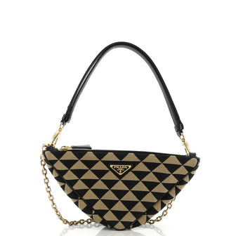 Prada Double Symbole Triangle Bag Leather and Jacquard Mini