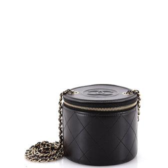Chanel CC Round Vanity Case with Chain Quilted Lambskin Mini